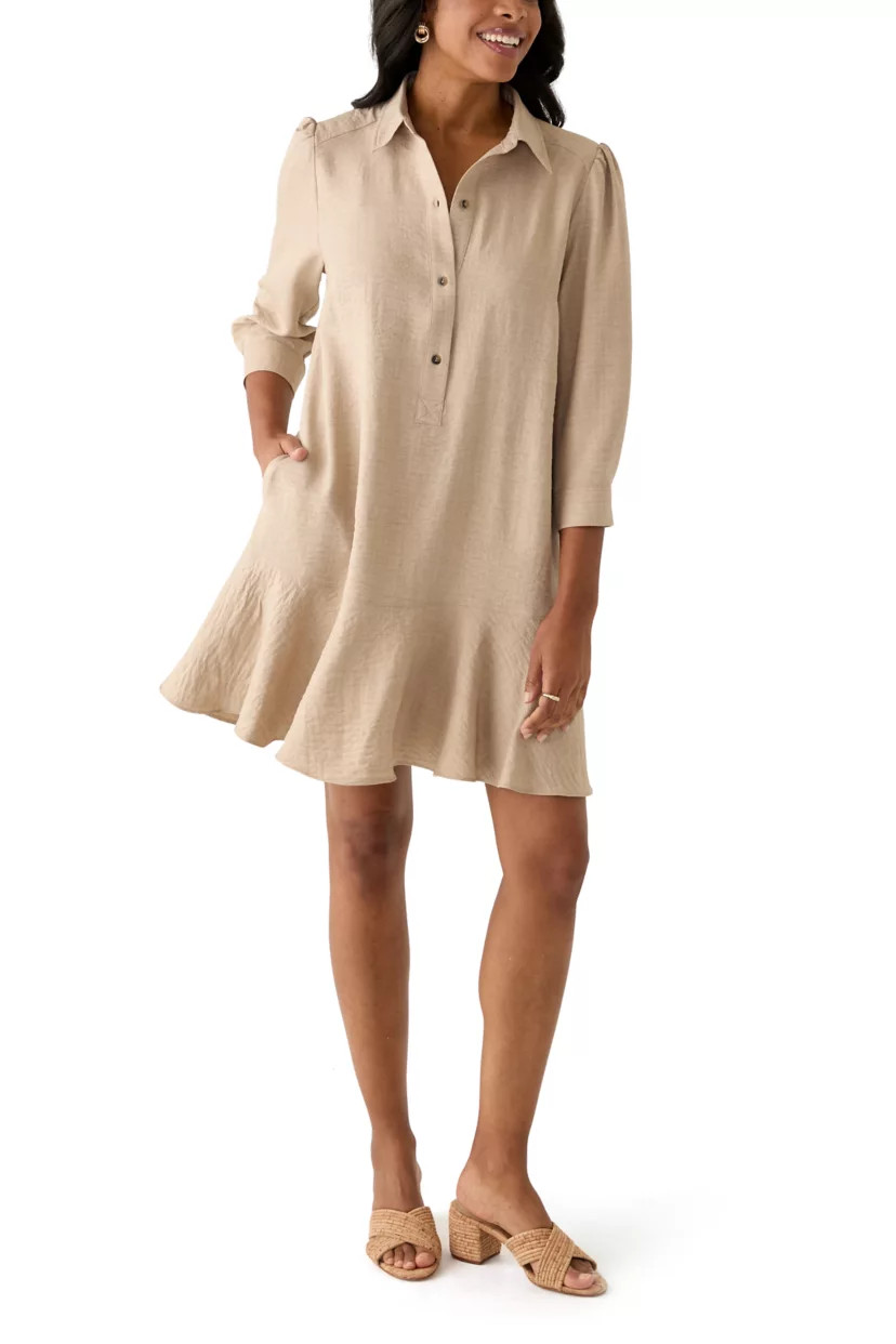 Women's 3/4 Sleeve Collar Neck Solid A-Line Dress | Belk
