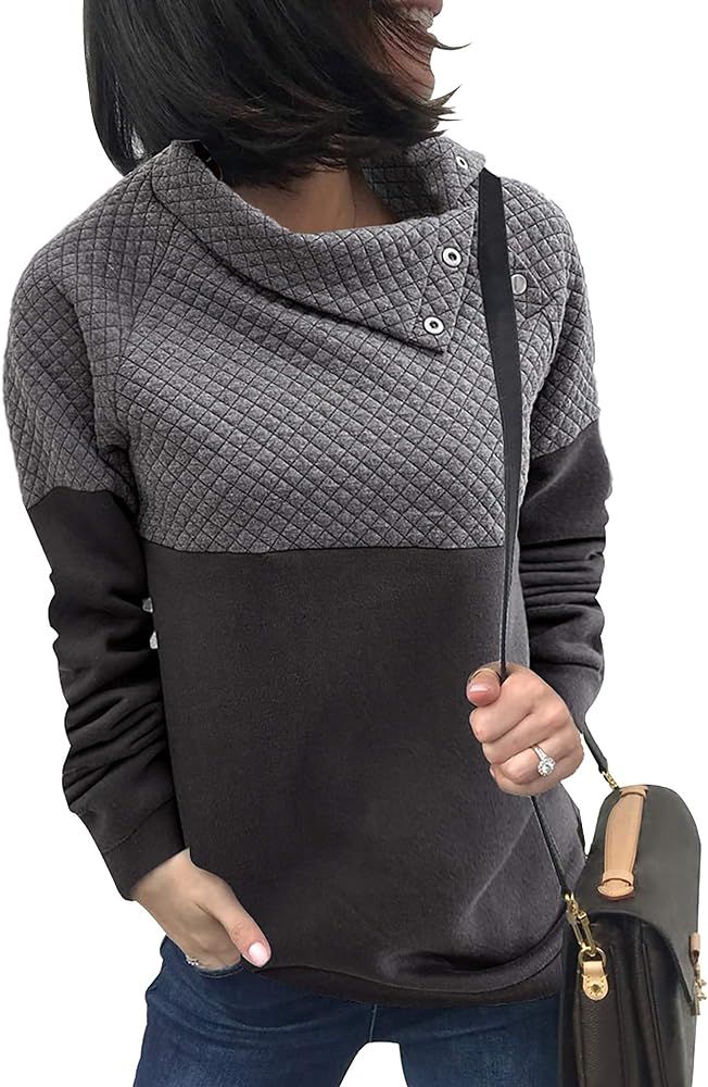 BTFBM Women Fashion Quilted Pattern Lightweight Zipper Long Sleeve Plain Casual Ladies Sweatshirts P | Amazon (US)