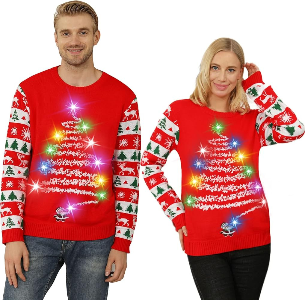 Ugly Christmas Sweater Women Men 2024,Light Up Christmas Sweater,Funny Cute Reindeer Unisex Xmas ... | Amazon (US)