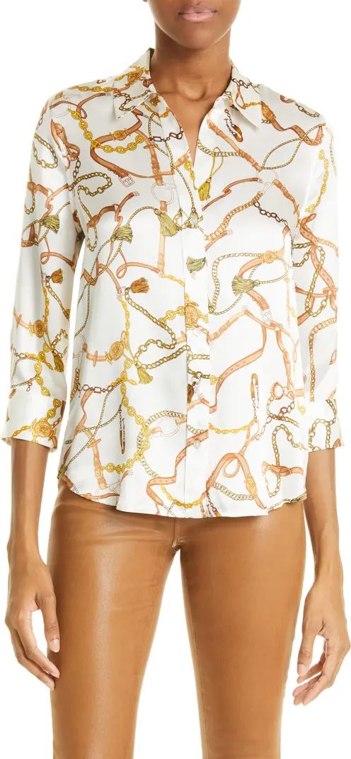 Dani Three-Quarter Sleeve Silk Button-Up Blouse | Nordstrom