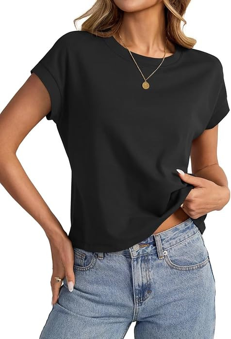 EasyGala Womens Cotton Crop Tops Loose Fit Crewneck Short Sleeve Summer Tee | Amazon (US)