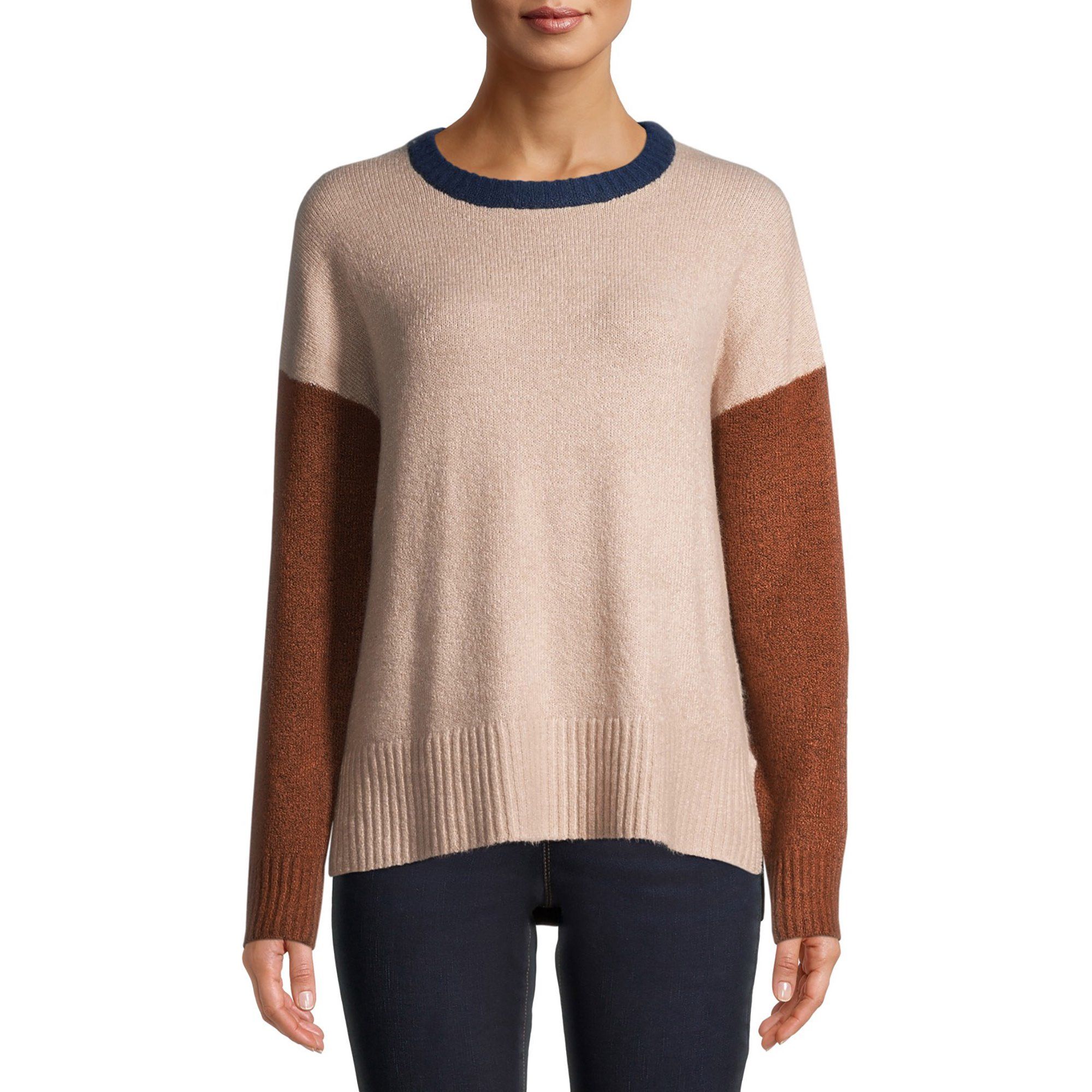 Time and Tru Women's Colorblock Super Soft Pullover Sweater | Walmart (US)