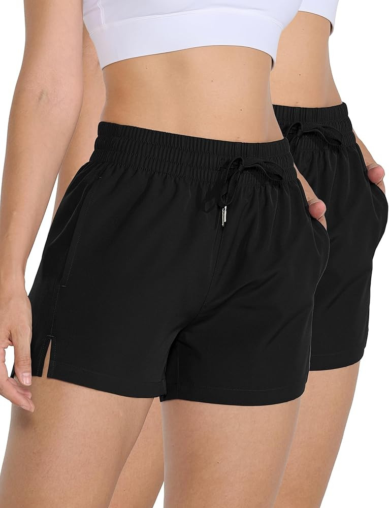 2 Pack 3" Womens Athletic Shorts Basic Running Shorts Lightweight Quick Dry Gym Workout Shorts wi... | Amazon (US)