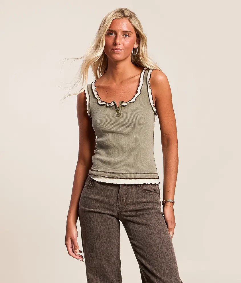 Washed Lettuce Trim Henley Tank Top | Buckle