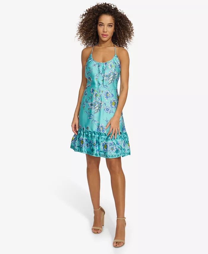 Siena Women's Halter-Neck Floral-Print Ruffled-Hem Dress - Macy's | Macy's