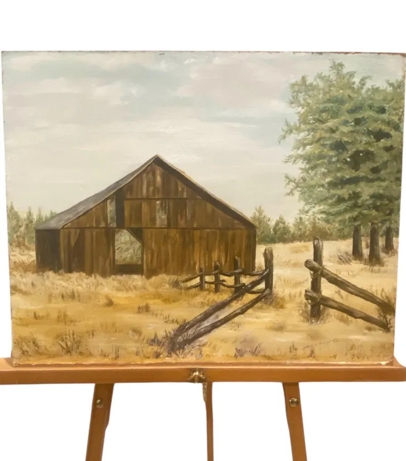 Vintage Painting, Rustic Barn, Landscape, Wooden Barn, Farm Scene, Circa 1960 , Artist Signed - E... | Etsy (Global)