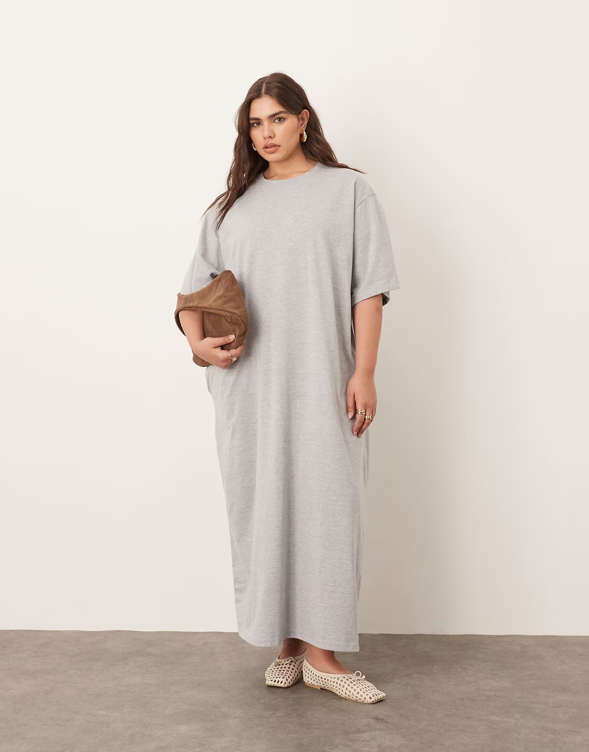 ARRANGE Curve premium heavyweight t-shirt midi dress in heather gray | ASOS | ASOS (Global)