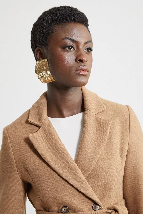 Italian Manteco Wool Blend Tailored Belted Midi Coat | Karen Millen US