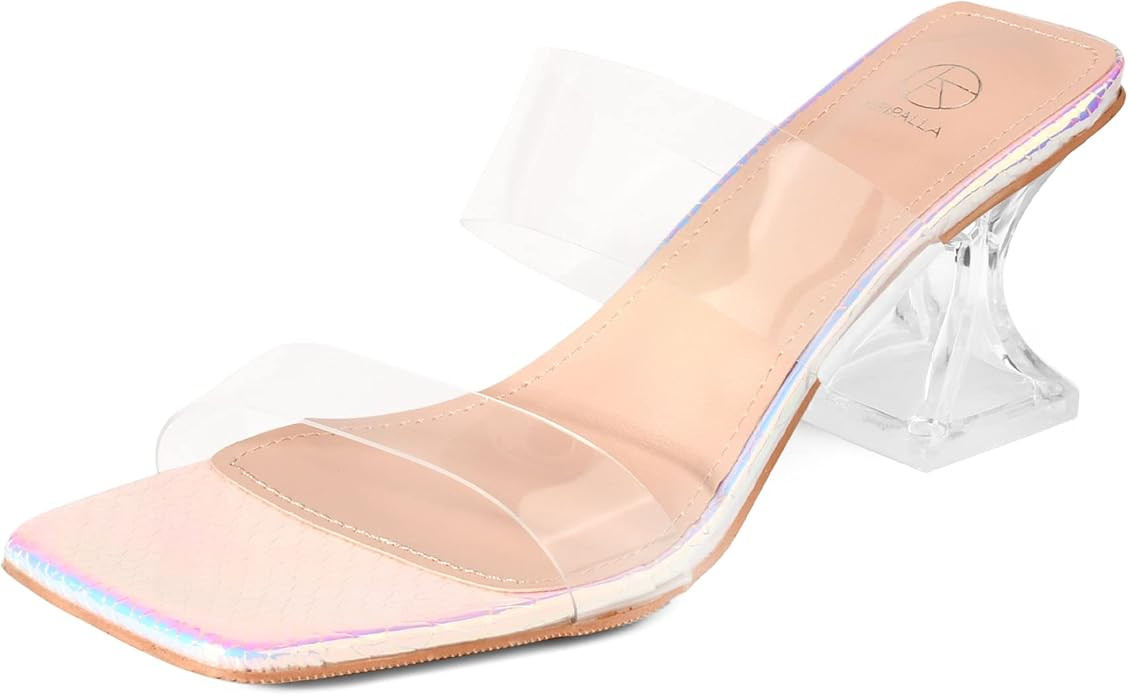 oripalla ORIPLALLA Clear Heels Sandals for Women Shoes Sexy Square Toe Block Heels Dress Shoes No... | Amazon (US)