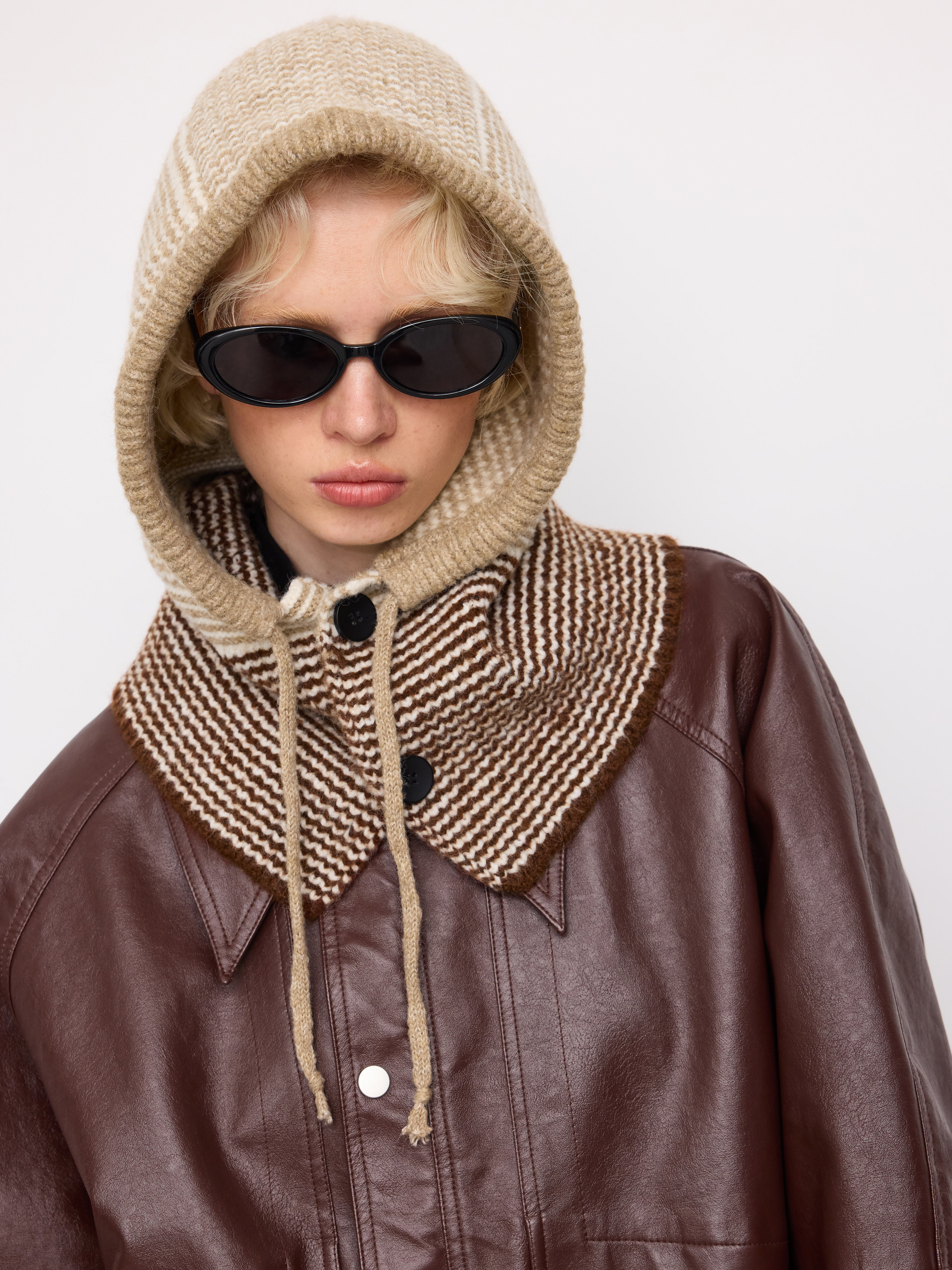 DRAWSTRING & BUTTON KNITTED BALACLAVA HAT For Daily Casual Date | Cider