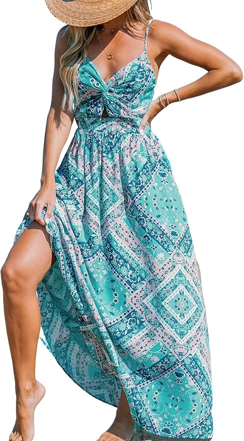 CUPSHE Women's Maxi Dress Floral Print Twisted V Neck Sleeveless Long Dress Summer Casual Dress | Amazon (US)