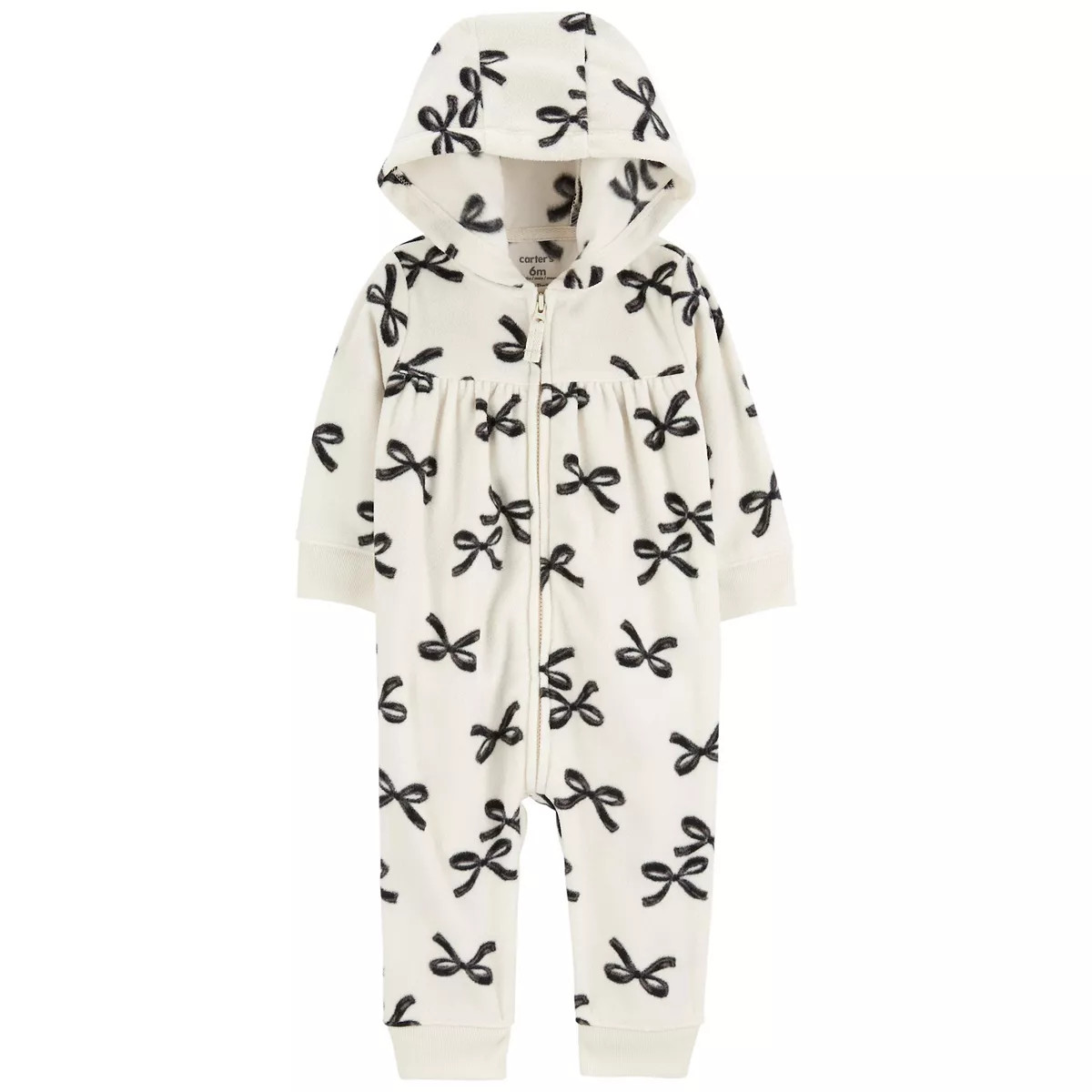 Baby Girl Carter's Bows Hooded Zip-Up Fleece Jumpsuit | Kohl's