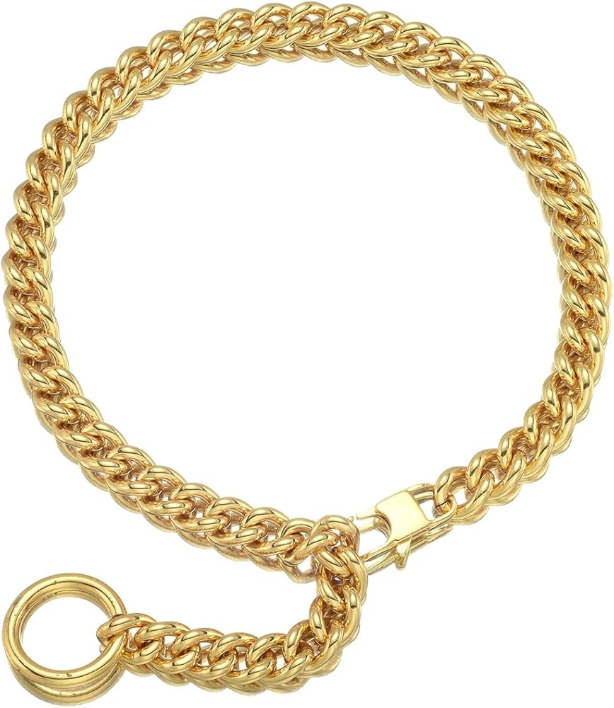 Jxlepe Womens Choker Chain 18K Gold Cuban Link Adjustable with O Ring Belt tail 0.4inch wide Punk... | Amazon (US)