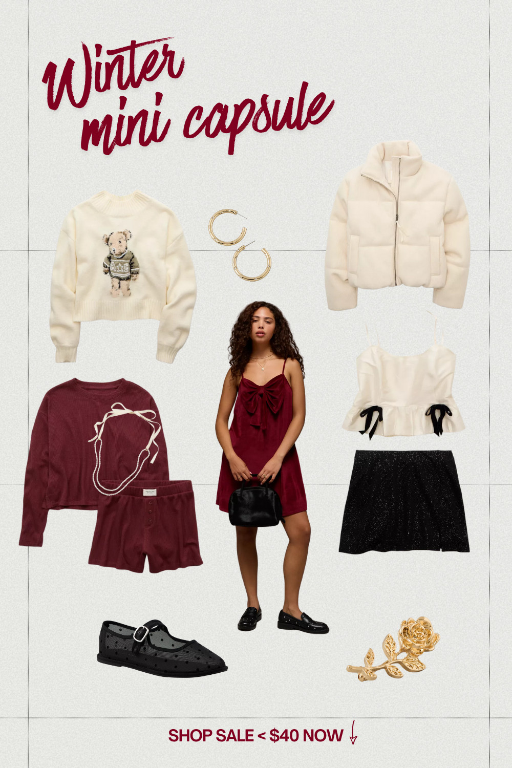 Your early winter mini capsule is here 🤍 Cozy knits, fall / winter jackets, and the cutest pops of burgundy + cream, all from American Eagle, all under $40! I’m obsessed with how easy it is to mix + match these pieces for any winter vibe, cozy at home, date night, or a fun holiday party 🎀
🛍️ Tap to shop everything on sale now before it’s gone! 

 #LTKHoliday #LTKSeasonal #LTKSaleAlert