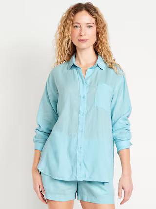 Linen-Blend Loose Button-Down Shirt | Old Navy (US)