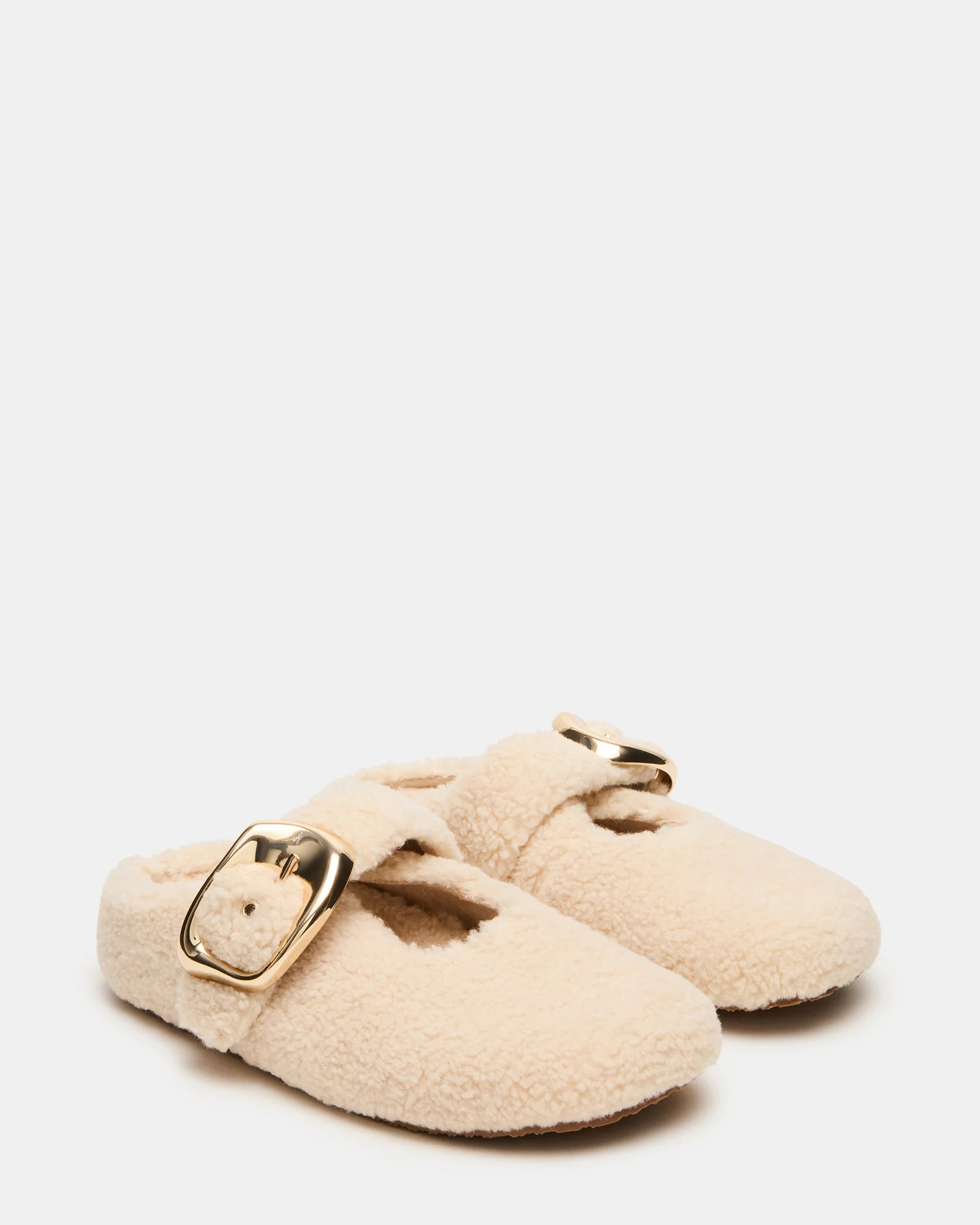 CLOUDY Natural Slip-On Mule Mary Jane Faux Fur Women's Flat | Steve Madden (US)