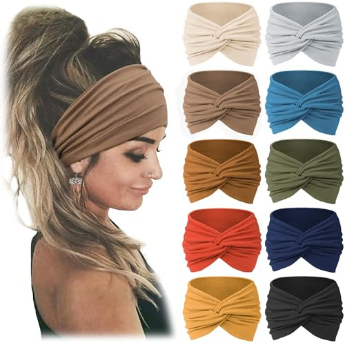 Jesries 10 PCS Women Headbands African Wide Hair Wrap Extra Turban Head Bands for Lady Large Sport Workout Stretch Non-slip Big Hair Bands | Amazon (US)