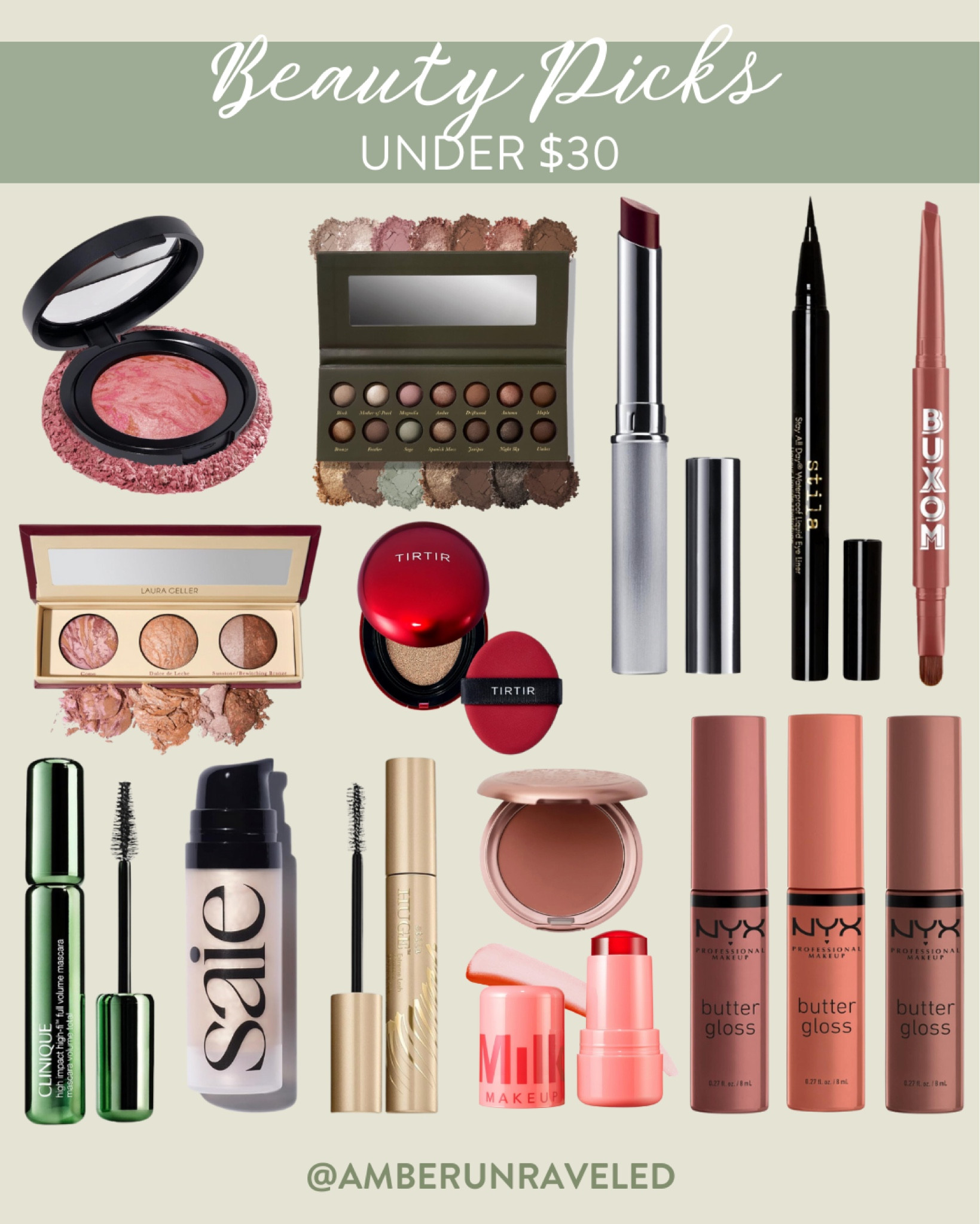 Splurge less and shine more when you buy these under $30 beauty picks from Amazon: neutral eyeshadow palette, Clinique Black Honey lipstick, NYX butter gloss, Clinique mascara, Tirtir cushion foundation, powder blush, and more!
#makeupfinds #giftguideforher #selfcare #budgetfriendly

#LTKBeauty #LTKStyleTip #LTKSeasonal