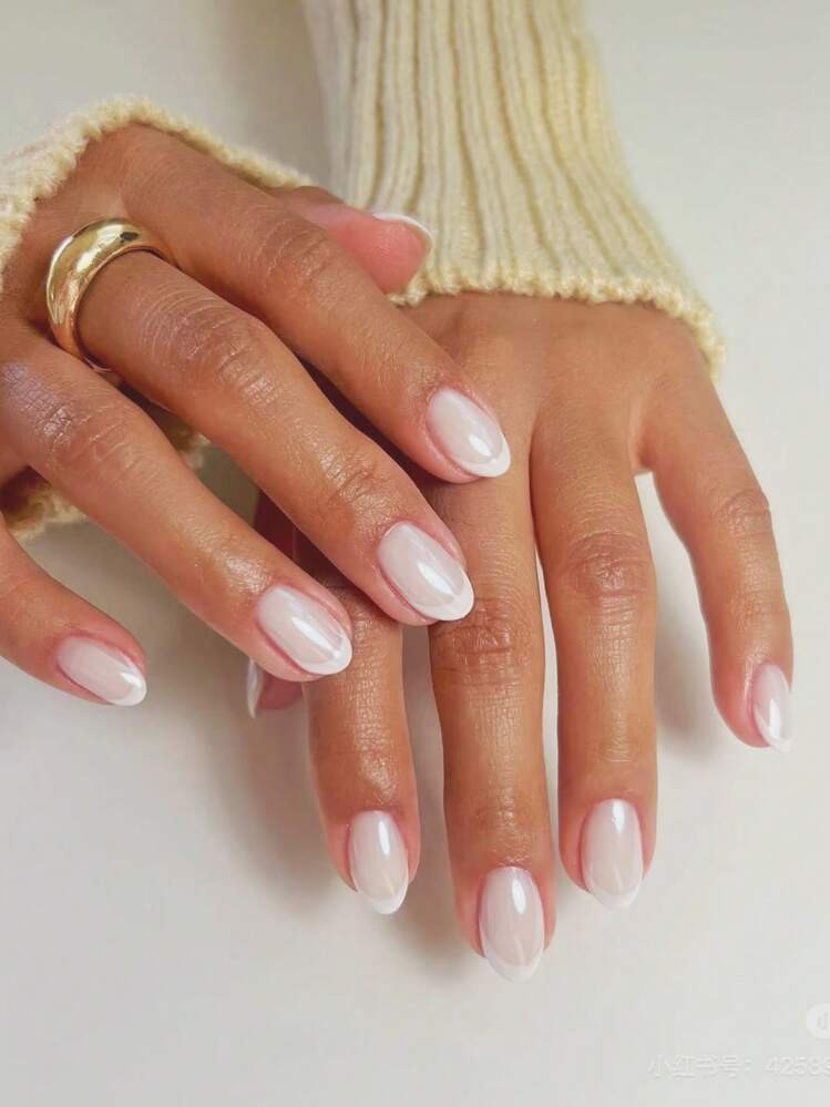 Nailrosy 10Pcs Handmade Press On Nails Kit Short Almond Pink White French Mirror Powder Elegant Minimalist Old Money Japanese Style Modern Korea Style Fresh Design Chic French Style Neutral Classical Creative Glossy Finish Shimmery Ombre Fake Nail Kit Birthday Gift Wedding Nail Supplies Nails | SHEIN