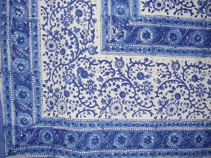 Homestead Rajasthan Block Print Cotton Tablecloth 90" x 60" Blue | Amazon (US)