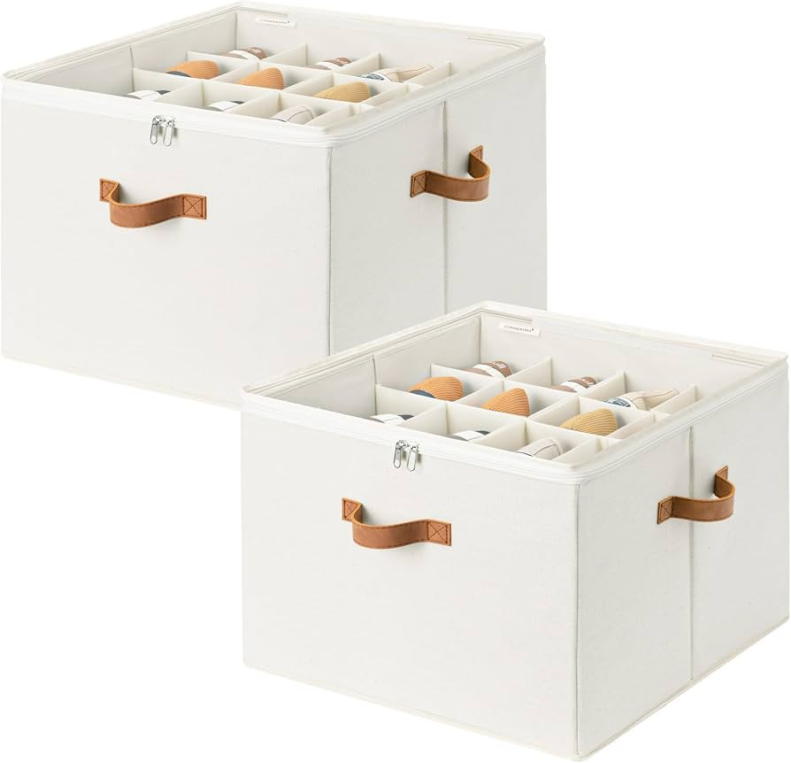 StorageWorks 2 Pack Shoe Organizer for Closet, Foldable Shoe Storage Box with Adjustable Dividers... | Amazon (US)