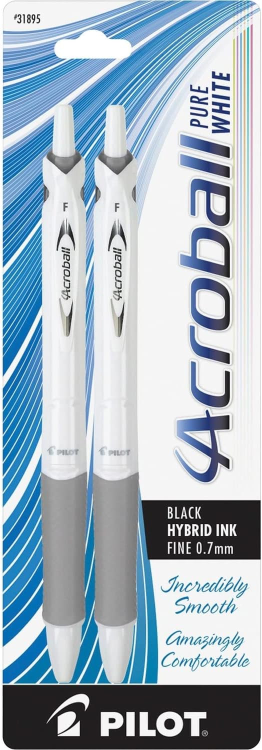 Pilot Acroball PureWhite Retractable Advanced Ink Ball Point Pens; Fine Point, Black Ink, Silver ... | Amazon (US)