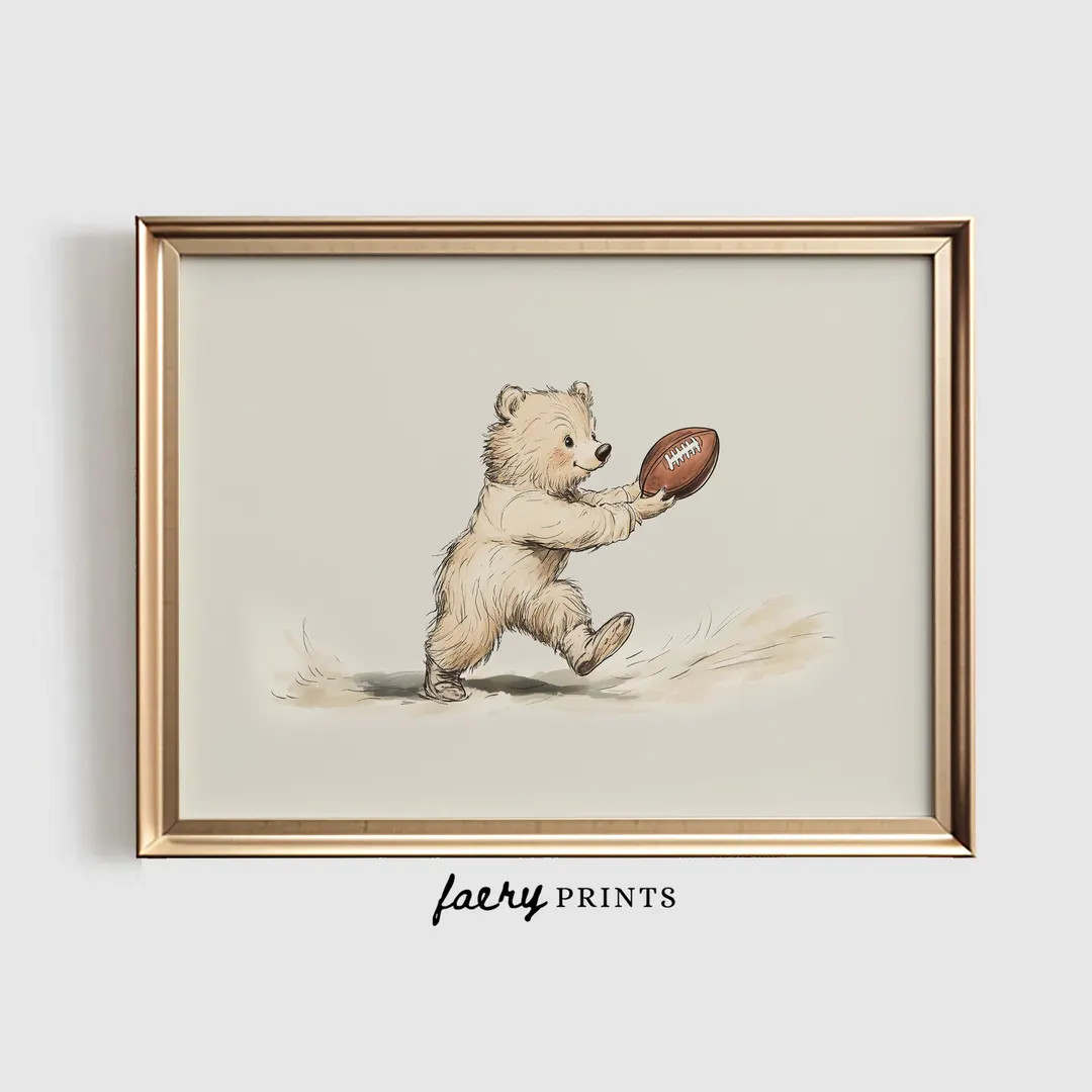 Bear Football Print Vintage Nursery PRINTABLE Wall Art Antique Sports Nursery Decor Neutral Boy N... | Etsy (US)