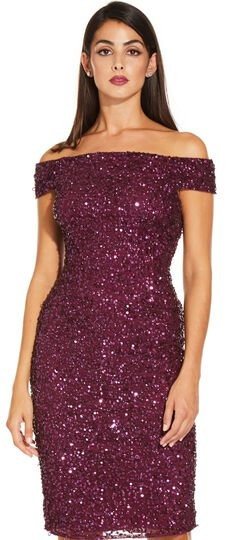 Off the Shoulder Sequin Beaded Dress | Adrianna Papell