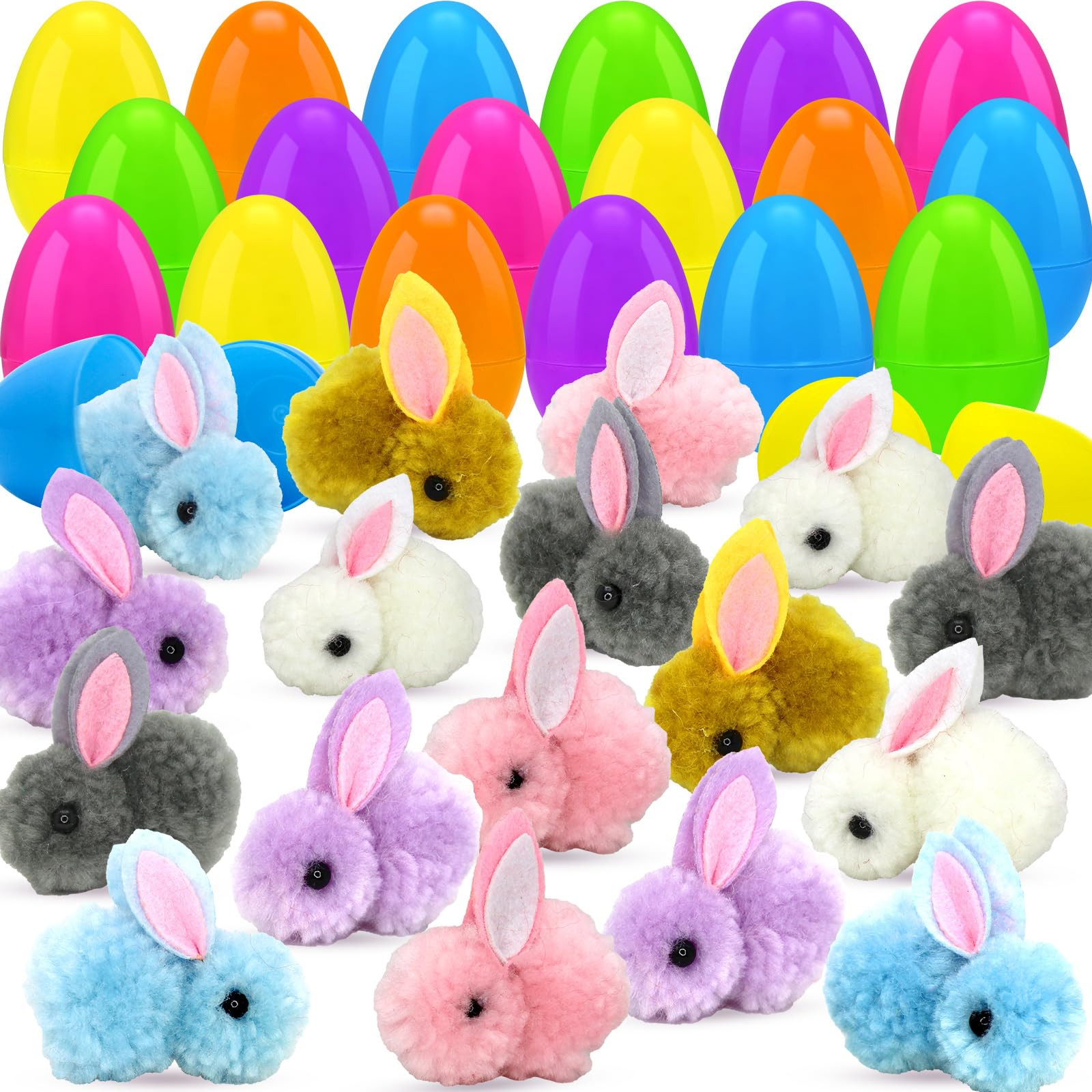24pcs Prefilled Easter Eggs with Plush Bunny for Basket Stuffers, Party Favors, Easter Hunt | Amazon (US)