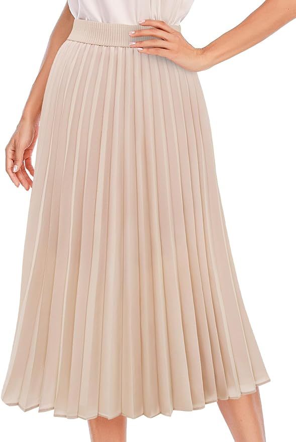 DRESSTELLS Pleated Midi Skirts for Women, Long High Waisted Chiffon Flare Casual Skirt 2024 | Amazon (US)
