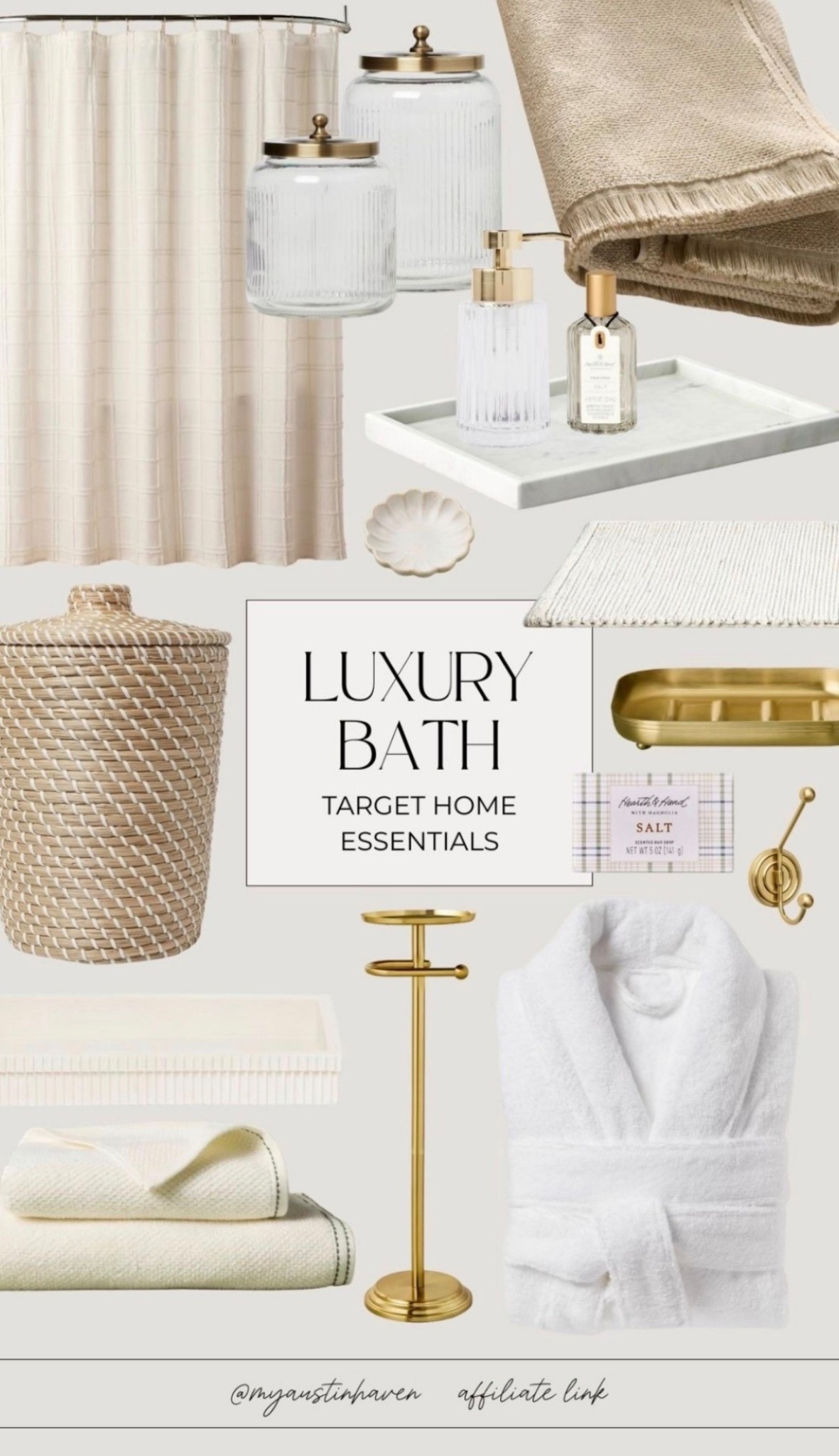 Luxury bath vibes on a budget with neutral Target home essentials 🤍

Target home finds, Target bathroom decor, luxury bathroom essentials, neutral bathroom decor, spa bathroom aesthetic, Target bath accessories, brass bathroom hardware, neutral shower curtain, bathroom storage ideas, elevated bathroom decor, modern bathroom accessories, neutral home essentials, cozy spa bathroom, affordable luxury bathroom, casaluna, Target home decor finds 

 #LTKFindsUnder50

#LTKSaleAlert #LTKHome