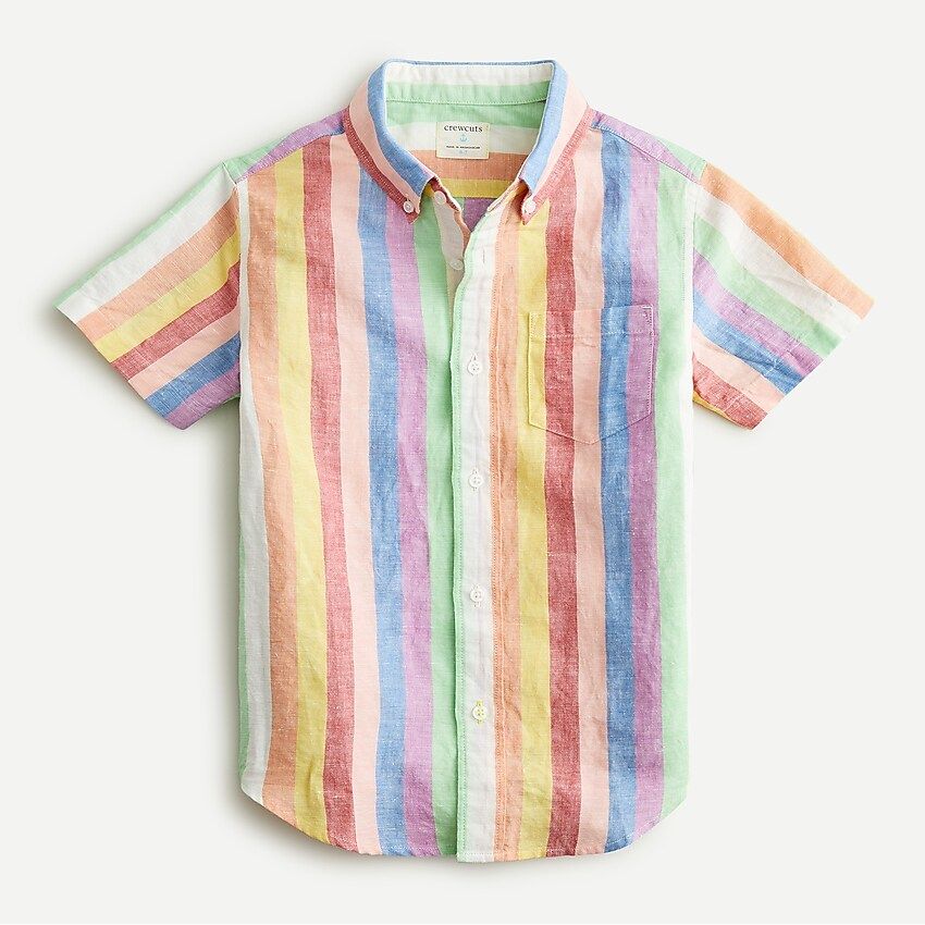 Boys' short-sleeve linen shirt in rainbow stripe | J.Crew US