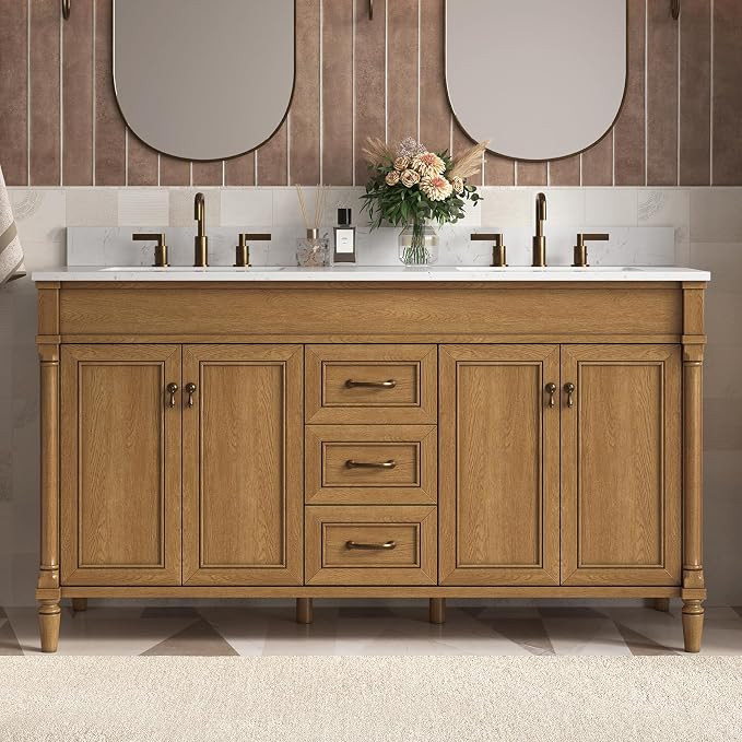60 Inch Bathroom Vanity with Sink Combo, Classic Cabinet with Countertop & Backsplash, Solid Wood... | Amazon (US)