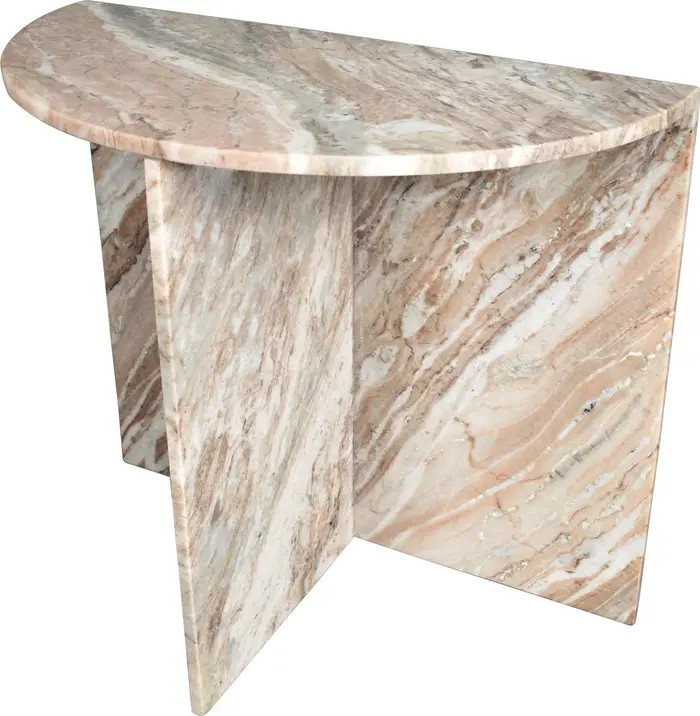 Patrice 20" Art Deco Minimalist Natural Marble Handmade Demilune Side Table | Nordstrom