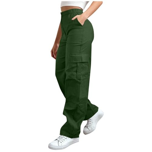 Wkishenl Work Pants Woman,Cargo Pants for Women High Waist Baggy Casual Straight Leg Trousers Elastic Waisted Athletic Outdoor Hiking Pant with Multi-Pockets | Amazon (US)