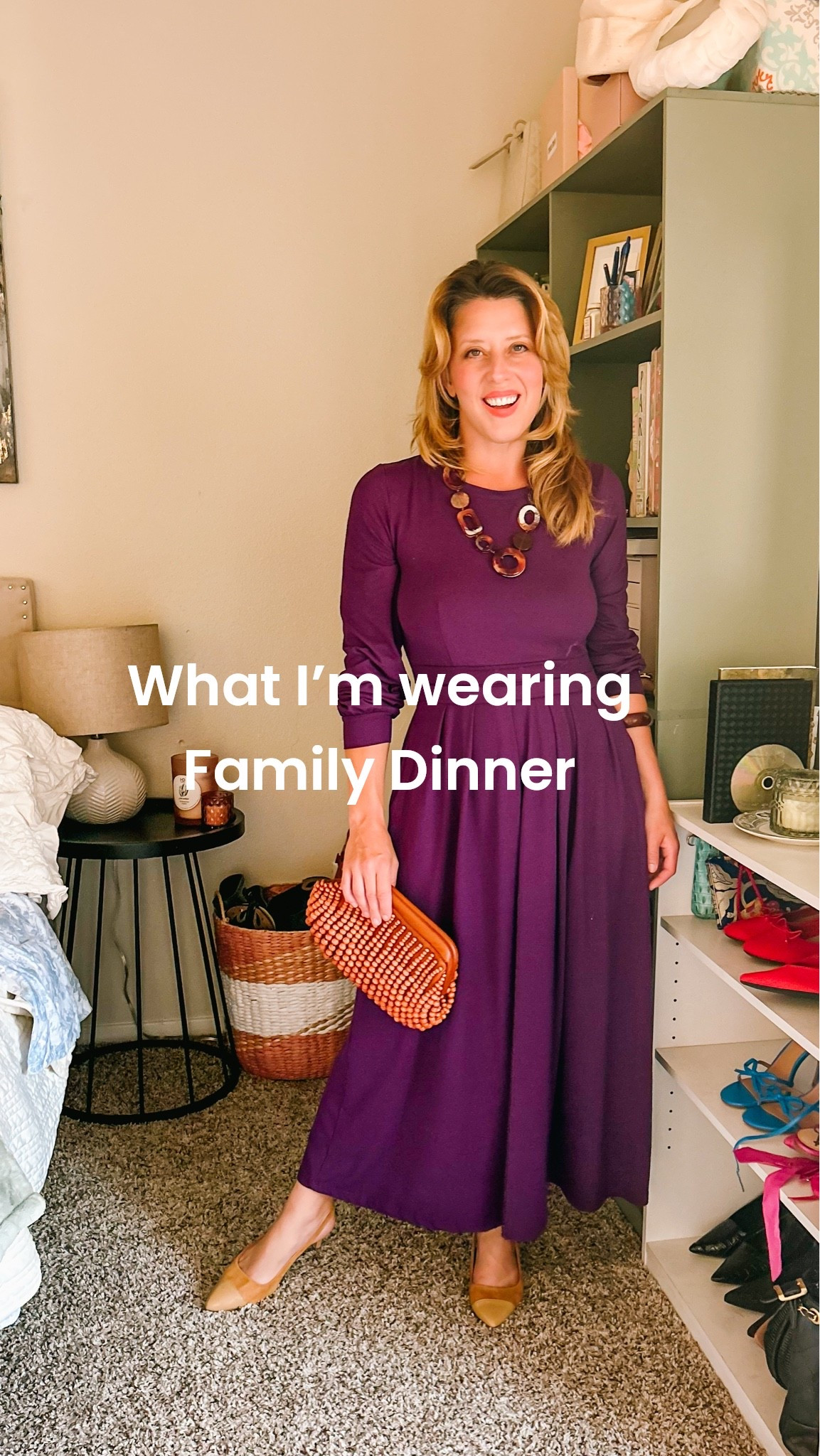 This is what I’m wearing to our Korean family dinner to celebrate Chuseok (mid-autumn dinner) - Purple long sleeve knit dress that’s so soft! Has beautiful details on the waistband and sleeves. Added low cap toe slingbacks and vintage jewelry. Wooden beaded clutch and swipe of coral lipstick and blush. Comfortable and sophisticated for our little dinner.

#LTKootd #LTKOver40 #LTKSaleAlert