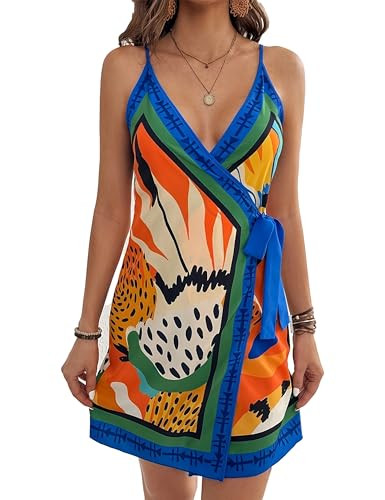 Fiona Jolin 2025 Women Summer Beach Swim Coverups Boho Print Wrap Sundress Sleeveless V Neck Tie ... | Amazon (US)