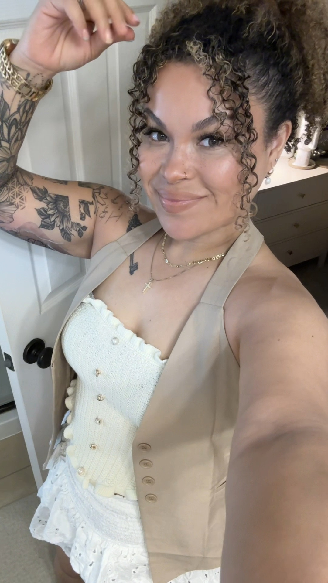 This vest and skirt is so versatile! It tied together this cute summer look & will be a staple for all my transition to fall outfits! #staples 

#LTKStyleTip #LTKBeauty #LTKMidsize