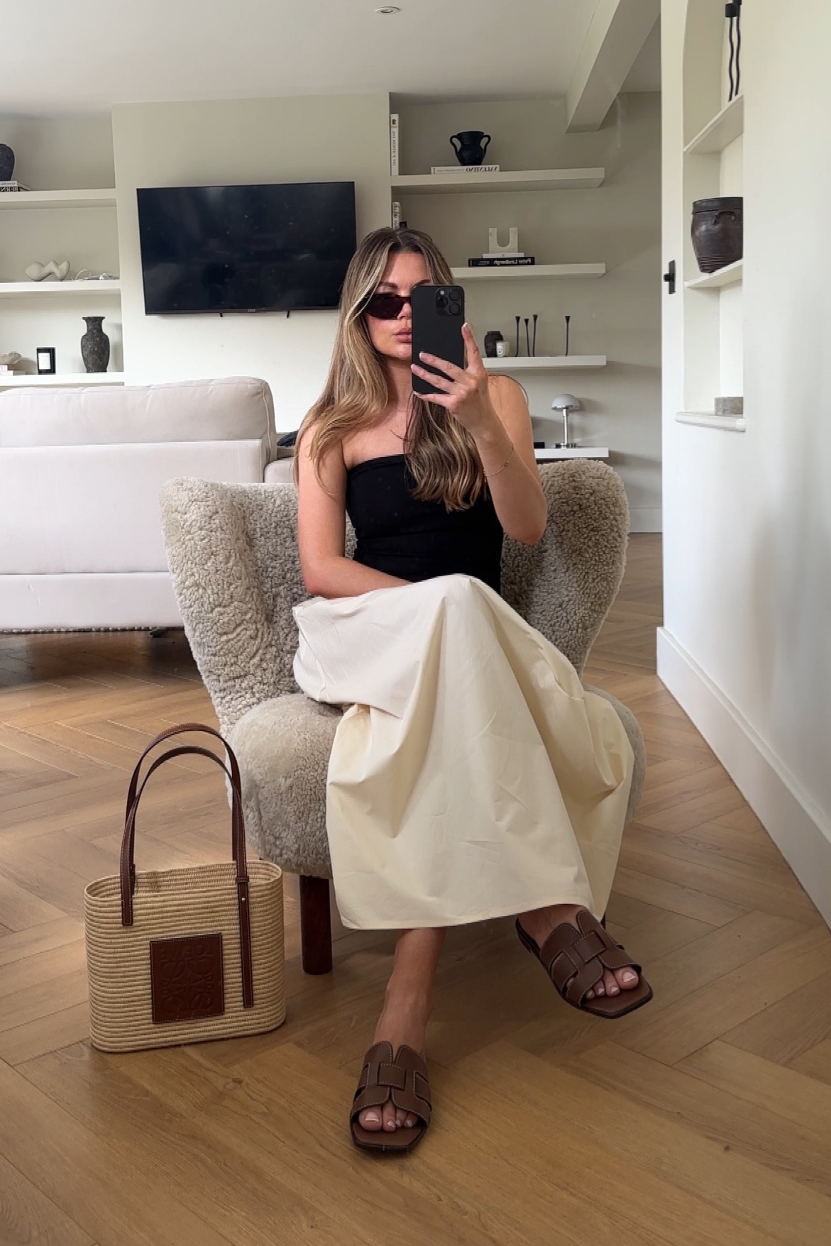 Spring outfit, spring look, spring dress, summer dress, floaty dress, chic look, basket bag, Loewe basket bag, Hermes dupe sandals, brown sandals, 4th & reckless, H&M, Loewe

#LTKfindsunder50 #LTKstyletip #LTKfindsunder100