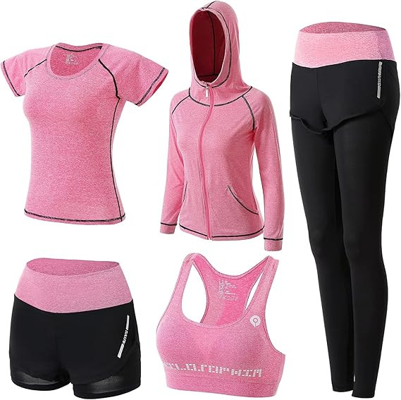 5pcs Workout Outfits for Women Athletic Sets Sport Suits Yoga Gym Fitness Exercise Clothes Joggin... | Amazon (US)