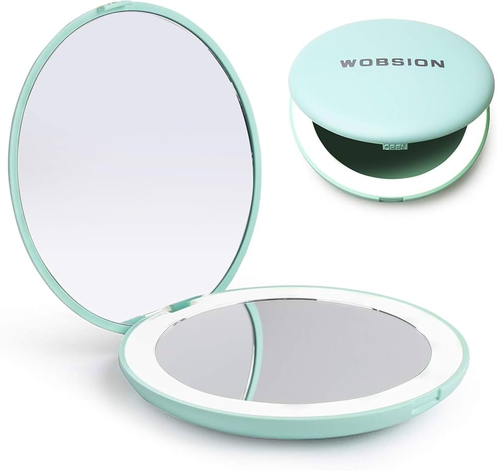 WOBSION LED Lighted Travel Makeup Mirror, 1x/10x Magnification, Compact, Portable for Handbag, Pu... | Amazon (US)