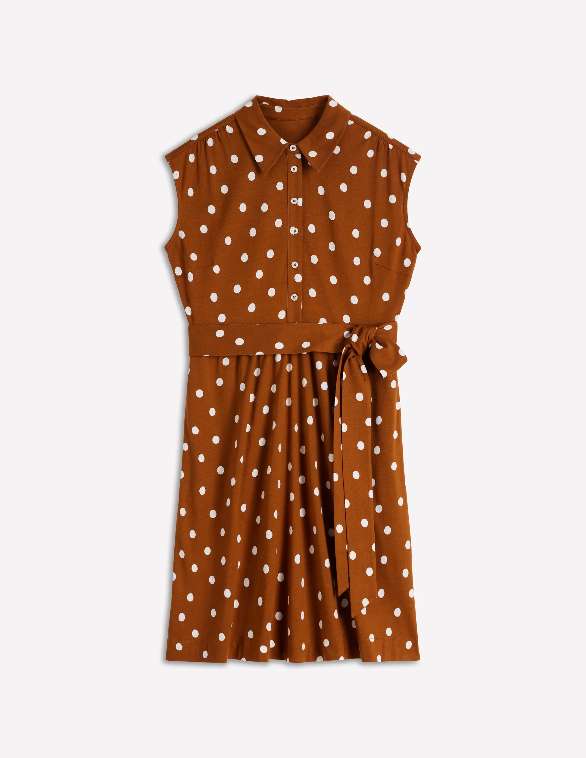Honor Short Jersey Shirt Dress-Cognac, Painted Dot Spaced | Boden (US)