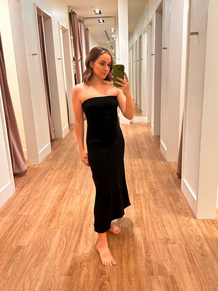 Obsessed with this strapless midi dress. I snagged it in a red-orange for an upcoming wedding guest dress. 

#LTKcanada #LTKstyletip #LTKwedding