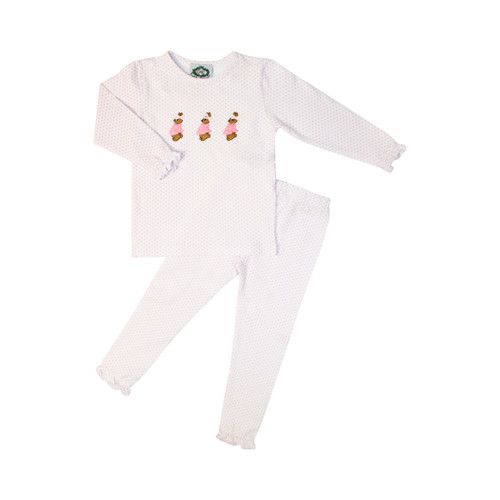 Pink Knit Dot Embroidered Bunny Pajamas | Cecil and Lou