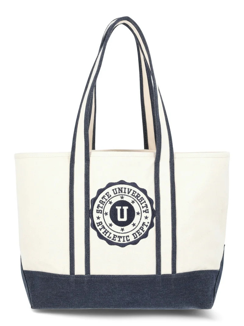 No Boundaries Women’s Large Canvas Tote, Dark Navy University, Women’s | Walmart (US)
