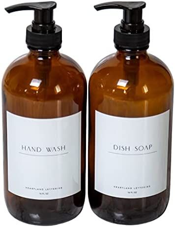 Glass Hand and Dish Soap Dispenser Set, Modern Soap Dispenser Kitchen, Amber Apothecary Soap Dispens | Amazon (US)