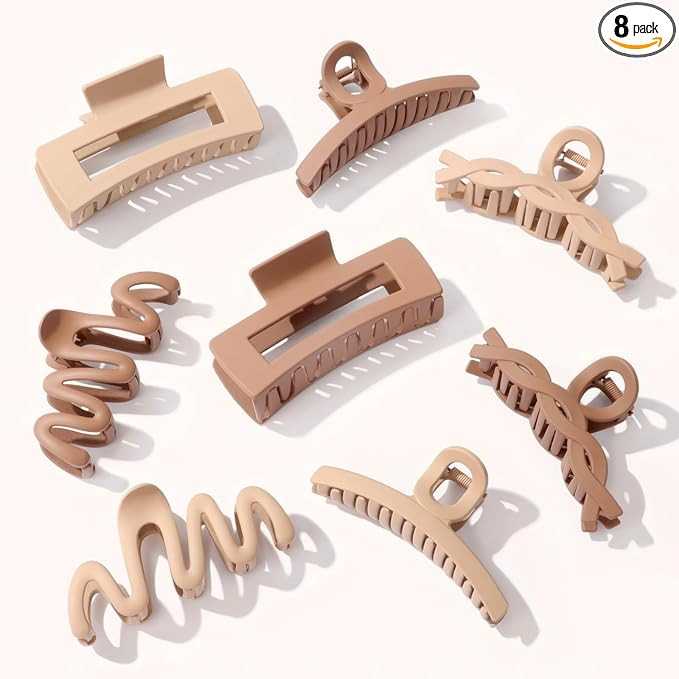 Matte Non-Slip Large Hair Clips for Women 8PCS (4 Beige+4 Khaki), Durable Claw Clips for Women/Gi... | Amazon (US)