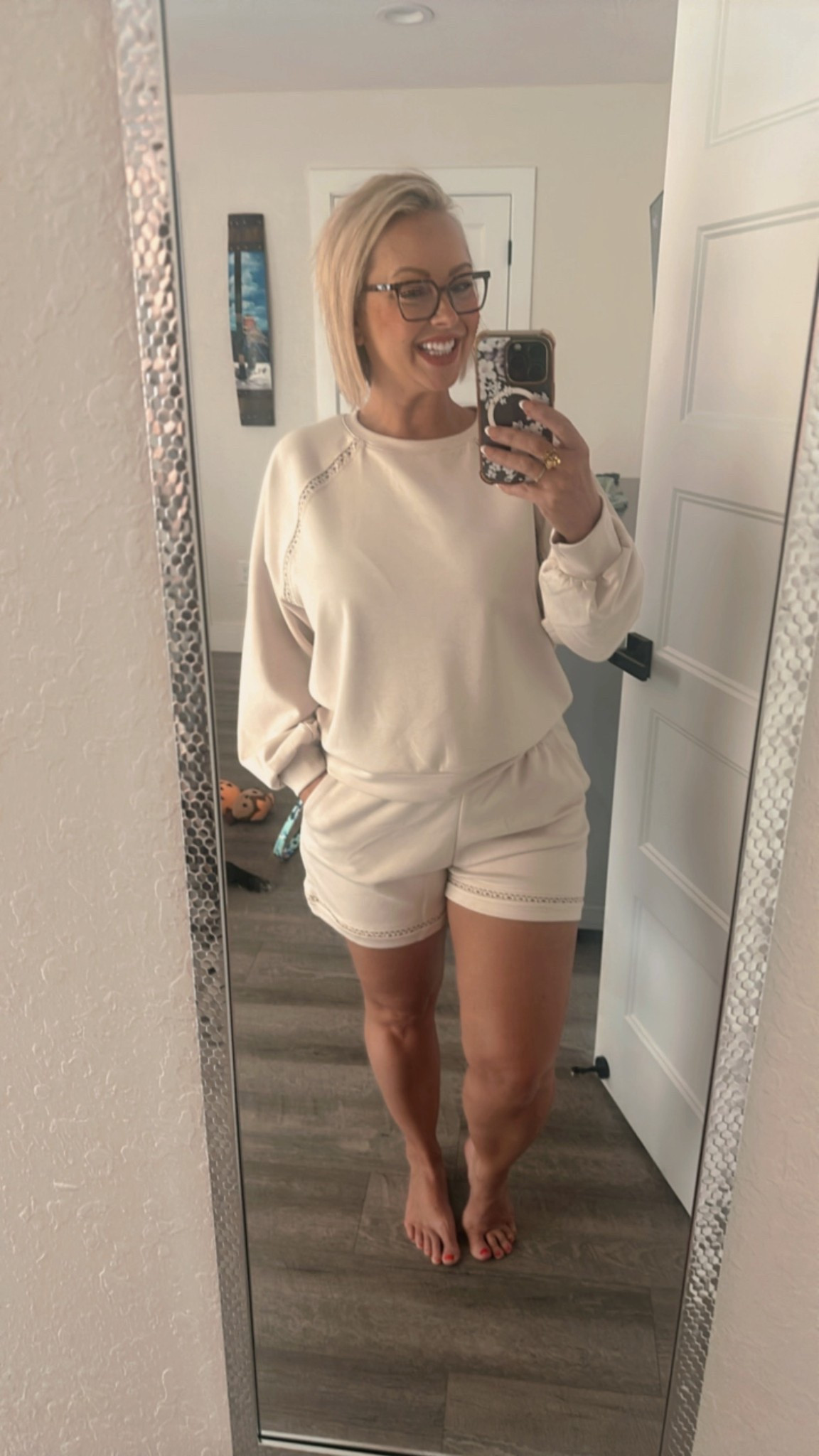 This sweatshirt and short combo is so cozy and comfy for lounging! 