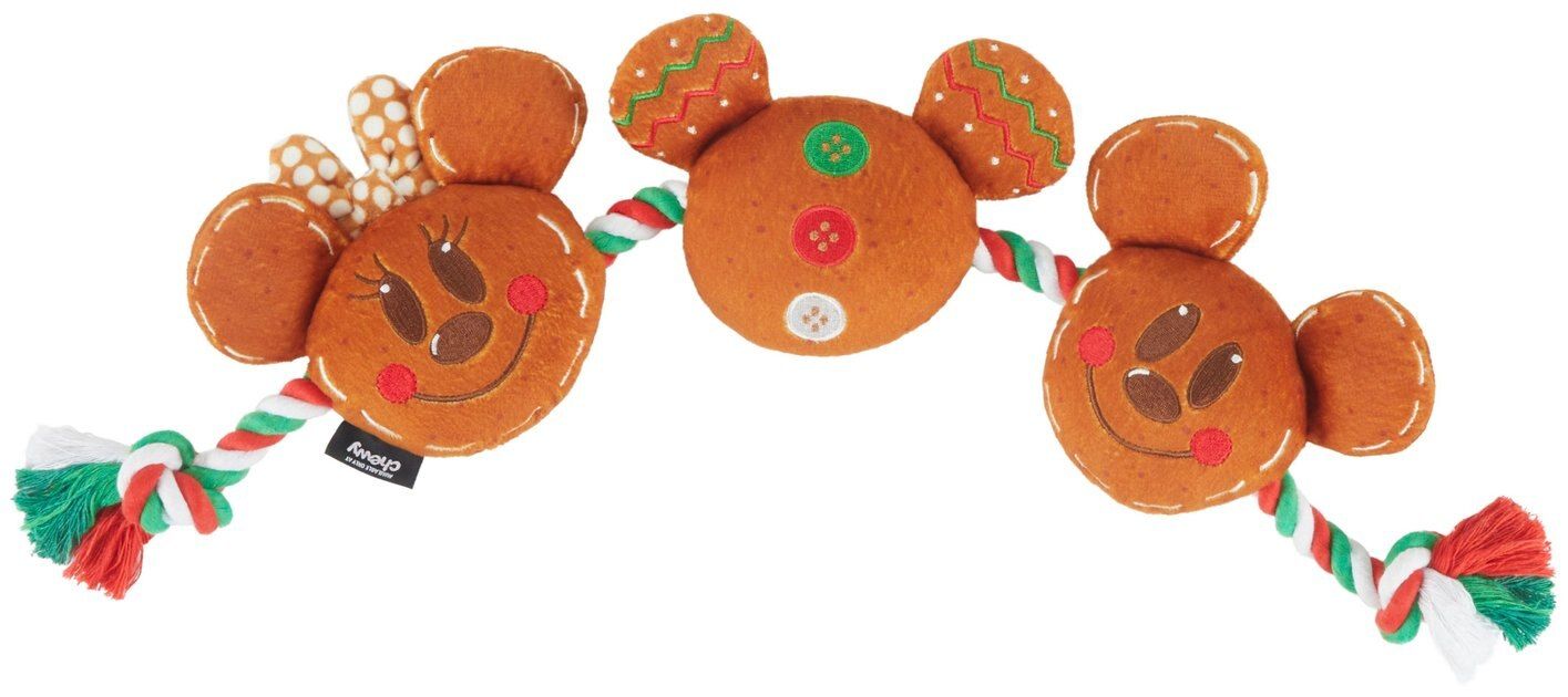 Disney Holiday Mickey & Minnie Mouse Gingerbread Cookies Plush with Rope Squeaky Dog Toy | Chewy.com