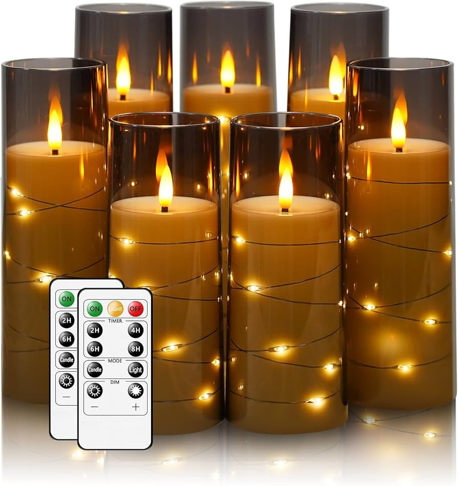 Flameless Candles,with Embedded Star String, Battery Operated Candles Flickering LED Pillar Candl... | Amazon (US)